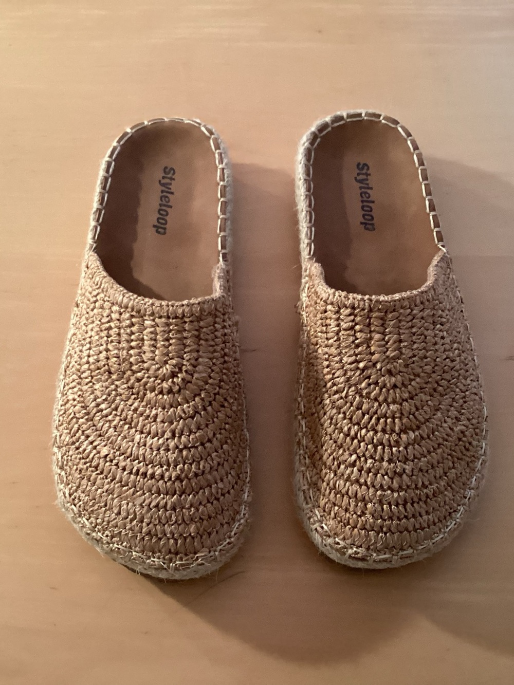 Women's Tan Straw  Woven Mule Slides